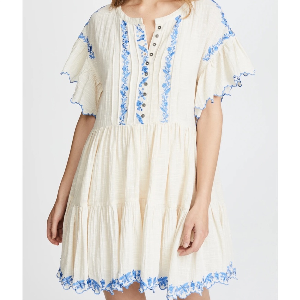 Free People Santiago Embroidered Mini Dress in Ivory